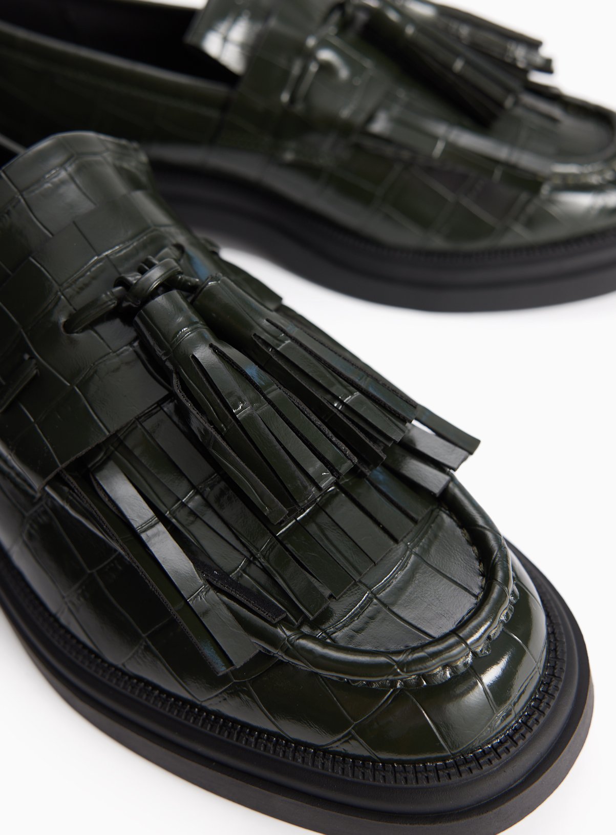 Dark Green Faux Leather Croc Detail Chunky Loafers 5 - Image 4 thumbnail